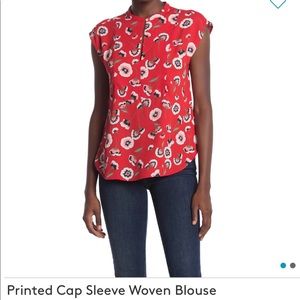 J. Crew Printed Cap Sleeve Woven Blouse-Red Tunic